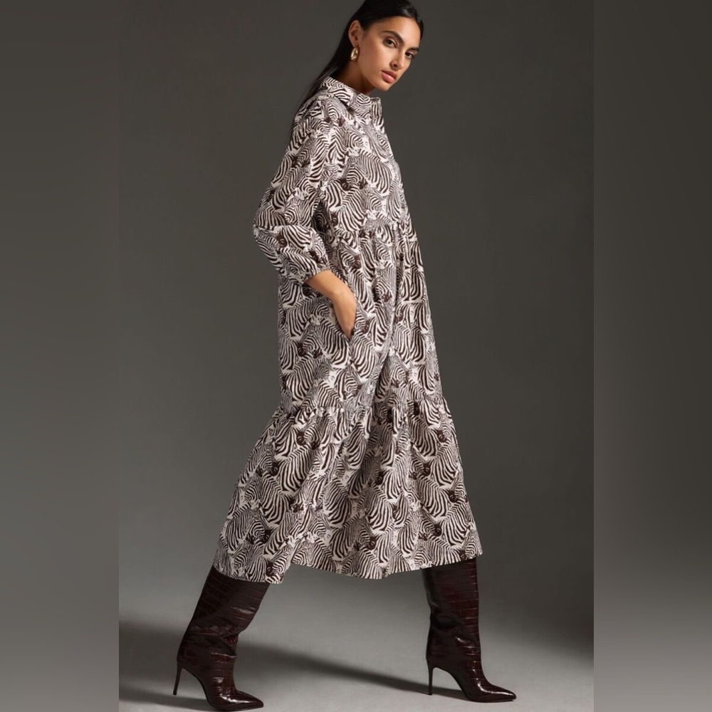 NWT The Bettina Tiered Skirt Dress by Maeve, Zebra Print. Sold out online!
